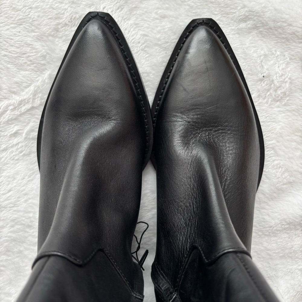 ZARA Black Leather Pointy Toe Western-Style Ankle Bootie--6 - Picture 8 of 15